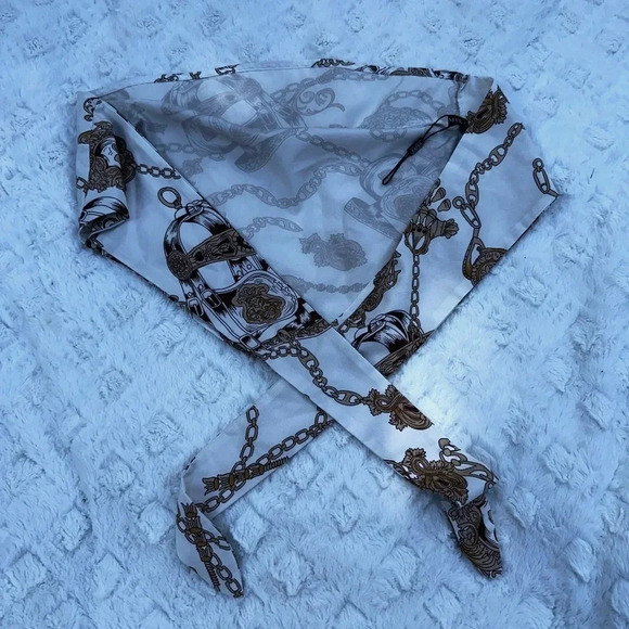 Elegant White & Gold Bandana Tie Top, Size Small | Zaful - Picture 3 of 4